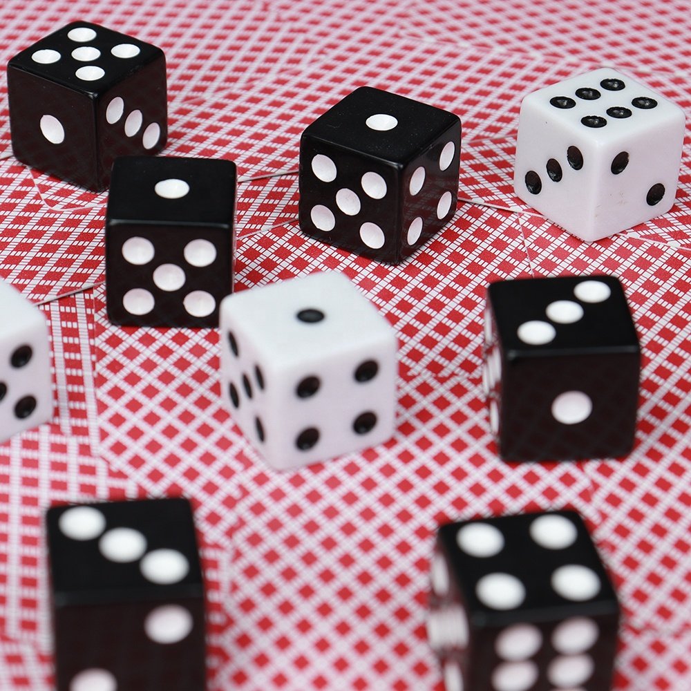 Wholesale custom 16mm acrylic white dice black dot d6 six sided square straight corner for casino or entertainment games