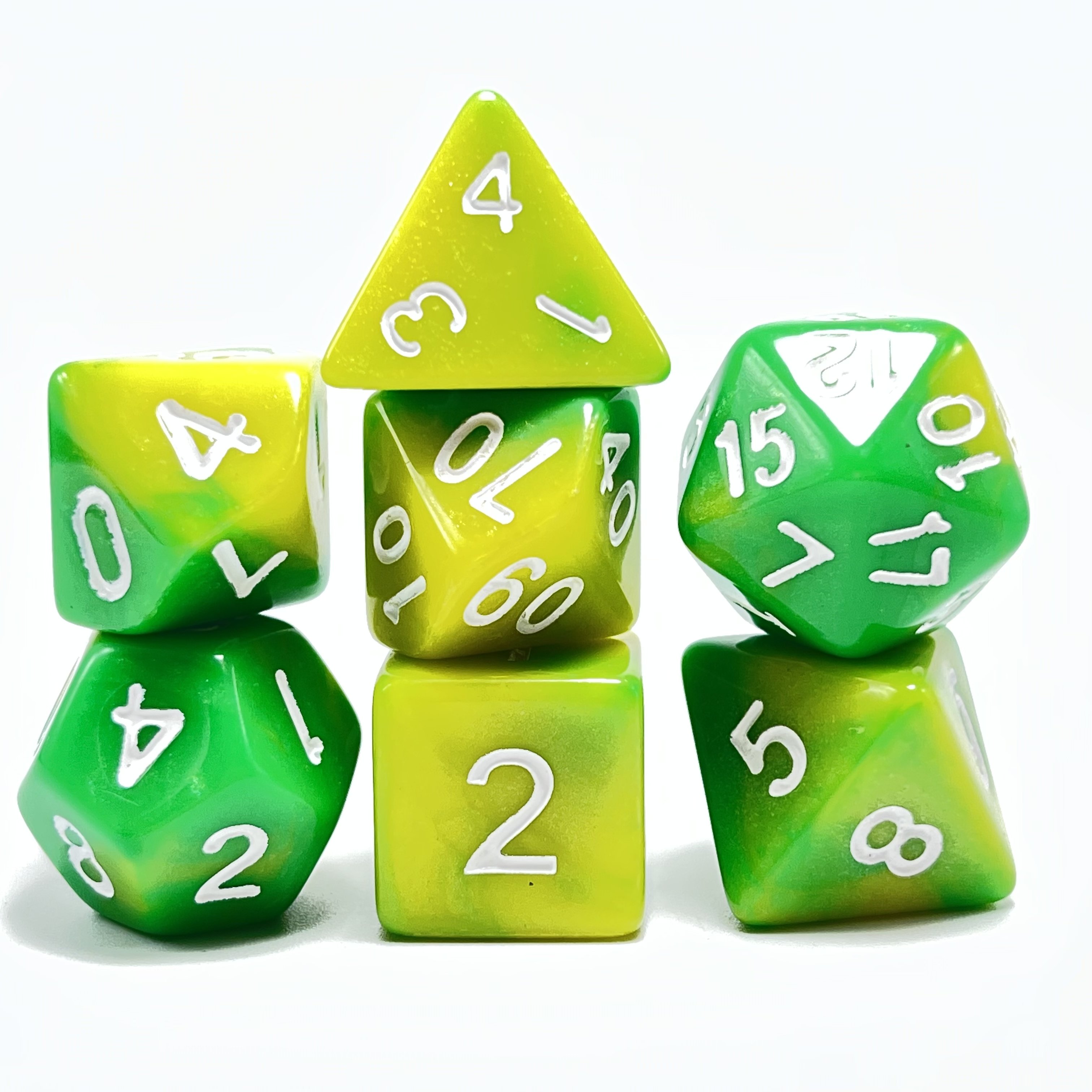 Custom polyhedral plastic dice set green marble dice fun game 7pcs per set