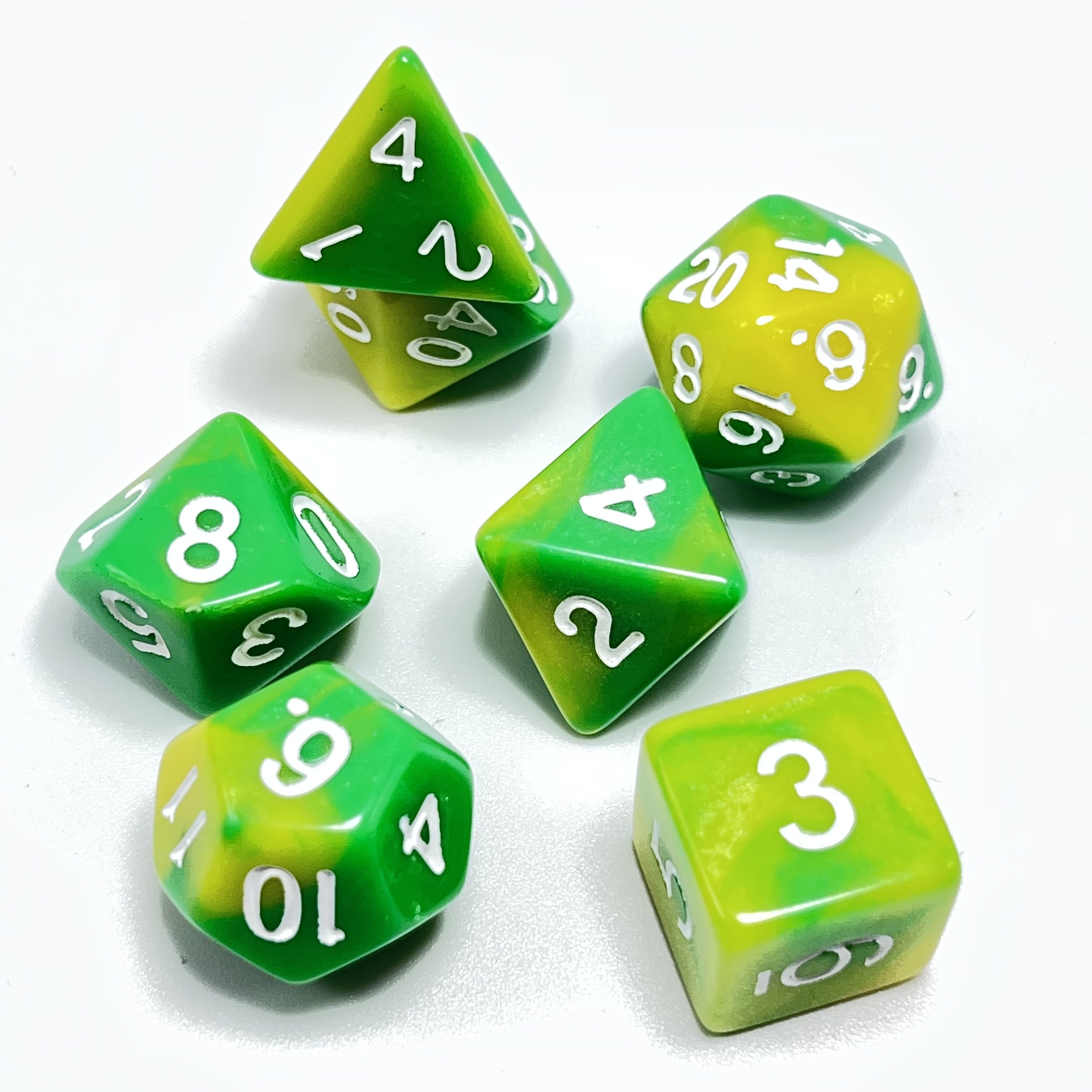 Custom polyhedral plastic dice set green marble dice fun game 7pcs per set