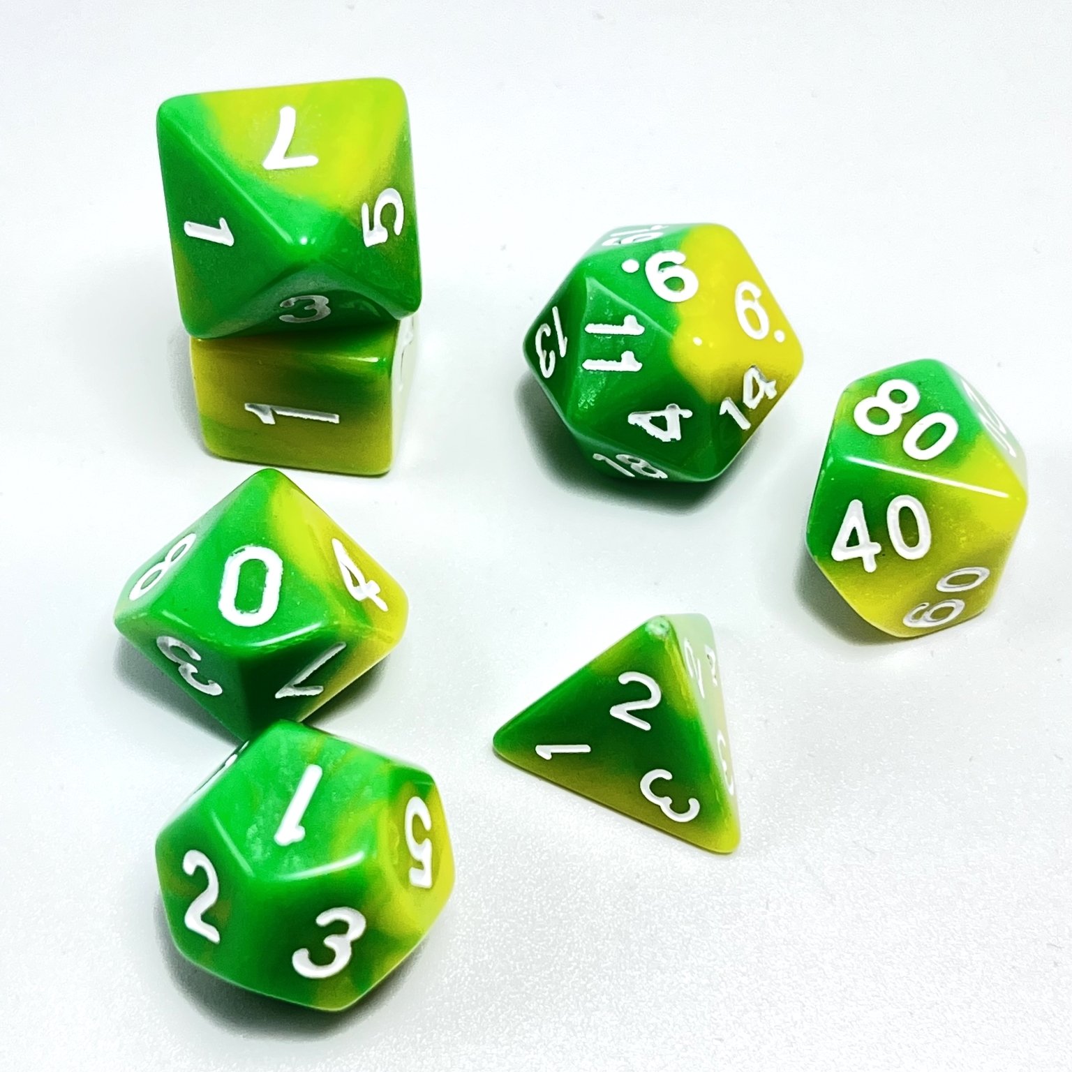 Custom polyhedral plastic dice set green marble dice fun game 7pcs per set