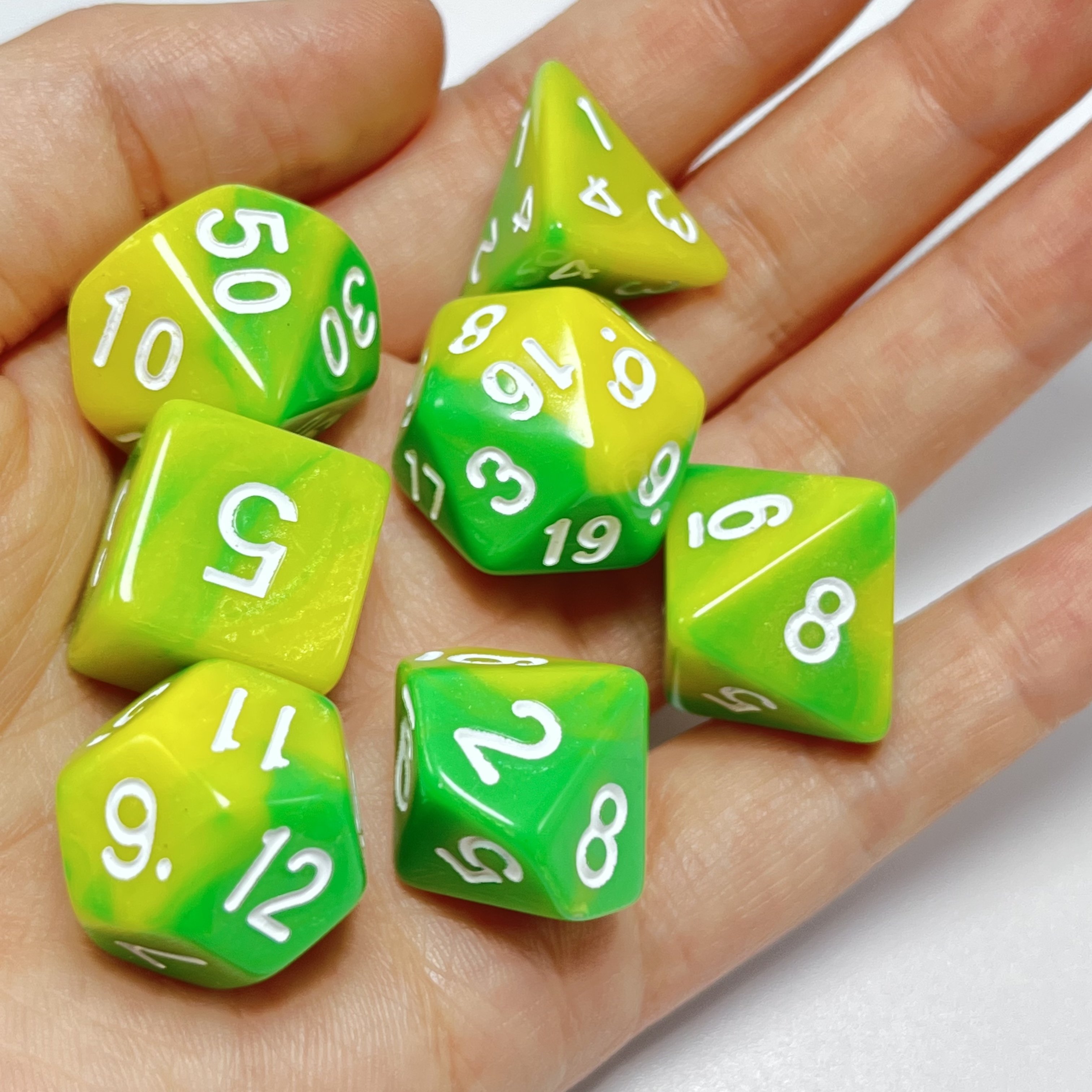 Custom polyhedral plastic dice set green marble dice fun game 7pcs per set