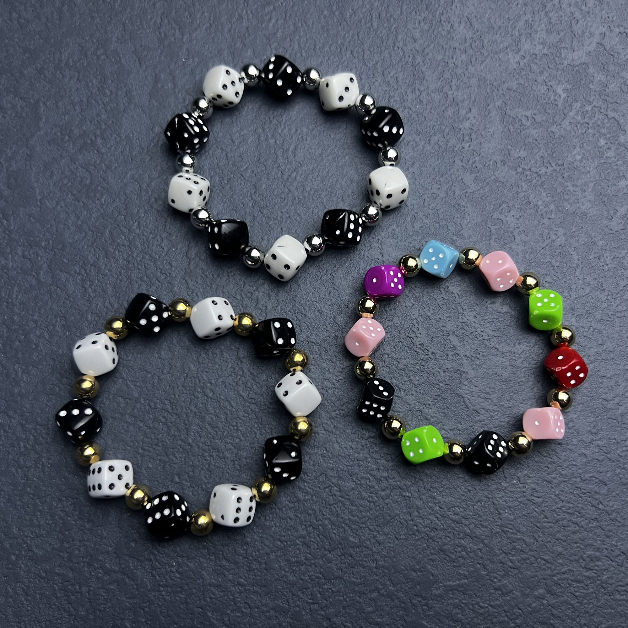 New Style Fashion Lucky Dice Bracelet for Couple Black and White Dice with Gold or Silver Multi-color Dice Bracelet Wholesaler