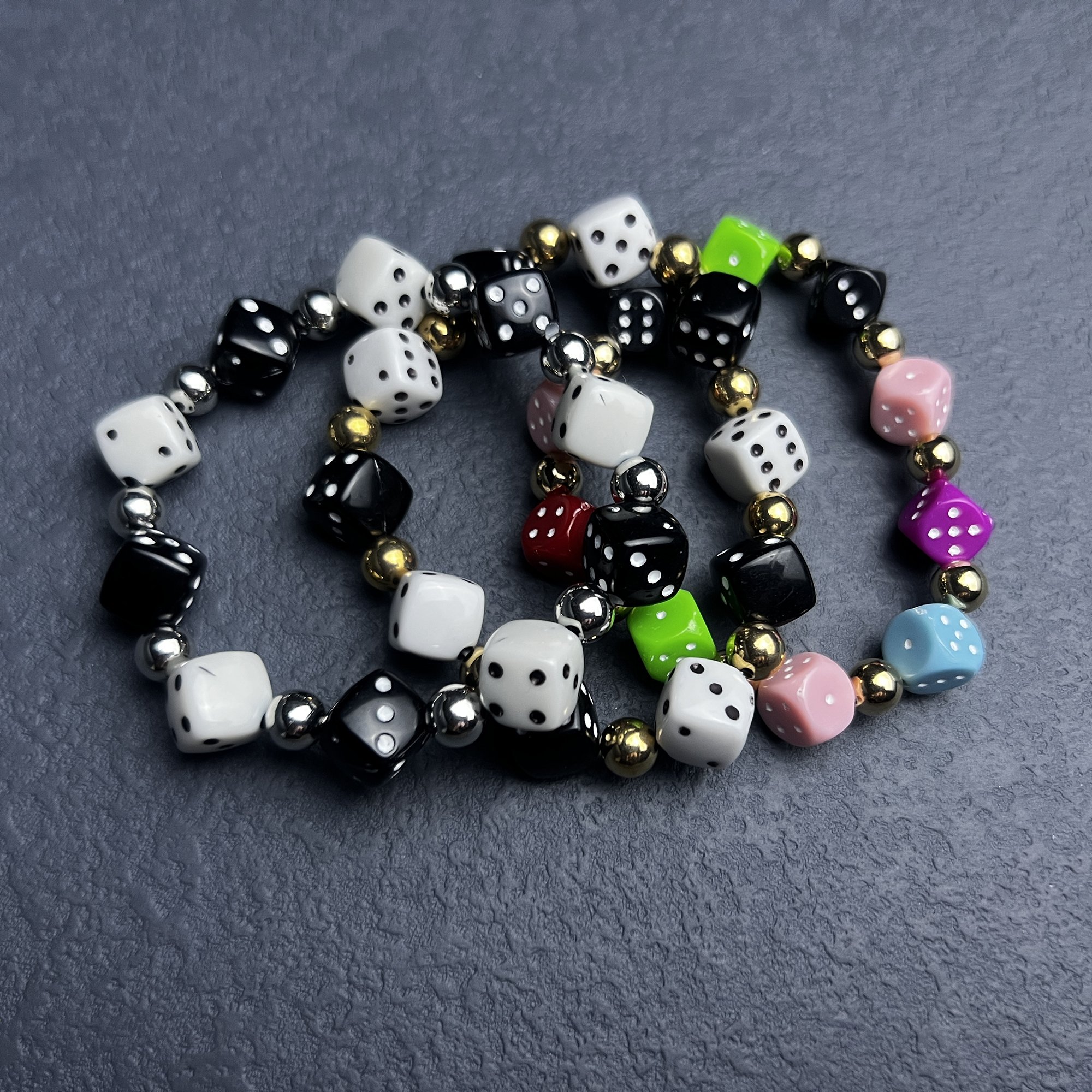 New Style Fashion Lucky Dice Bracelet for Couple Black and White Dice with Gold or Silver Multi-color Dice Bracelet Wholesaler