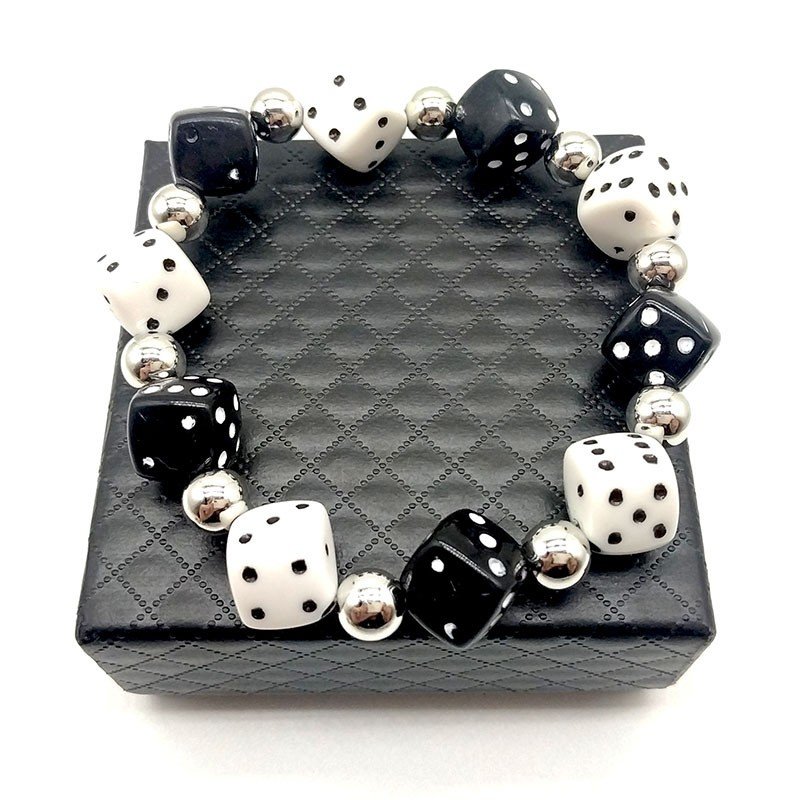 New Style Fashion Lucky Dice Bracelet for Couple Black and White Dice with Gold or Silver Multi-color Dice Bracelet Wholesaler