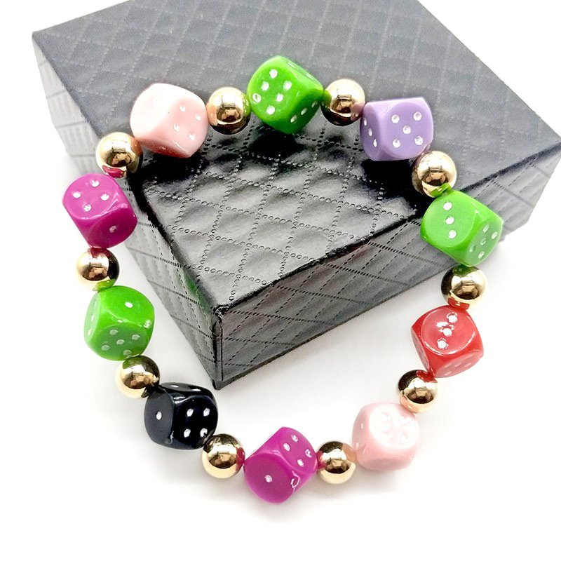 New Style Fashion Lucky Dice Bracelet for Couple Black and White Dice with Gold or Silver Multi-color Dice Bracelet Wholesaler