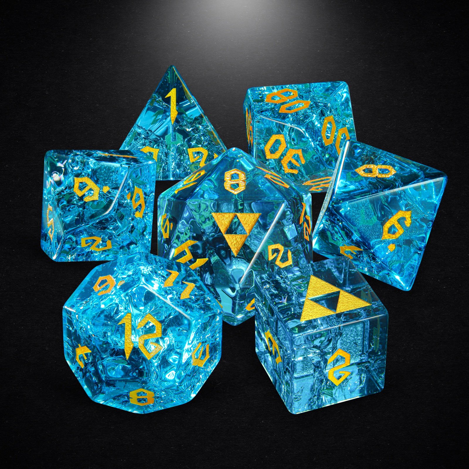 Ocean Blue D&D DND Natural Gemstone Dice Set Handmade Stone Crystal Polyhedral Dice Set For Table Games