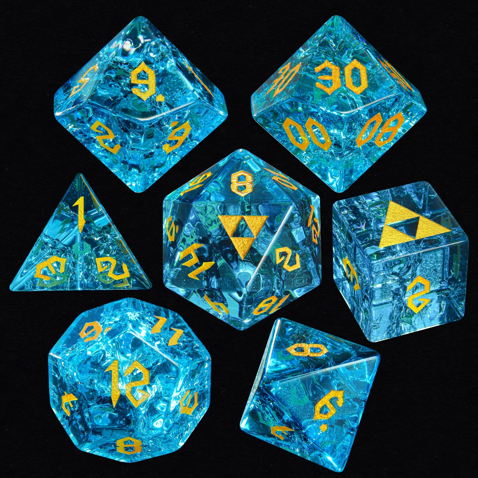 Ocean Blue D&D DND Natural Gemstone Dice Set Handmade Stone Crystal Polyhedral Dice Set For Table Games