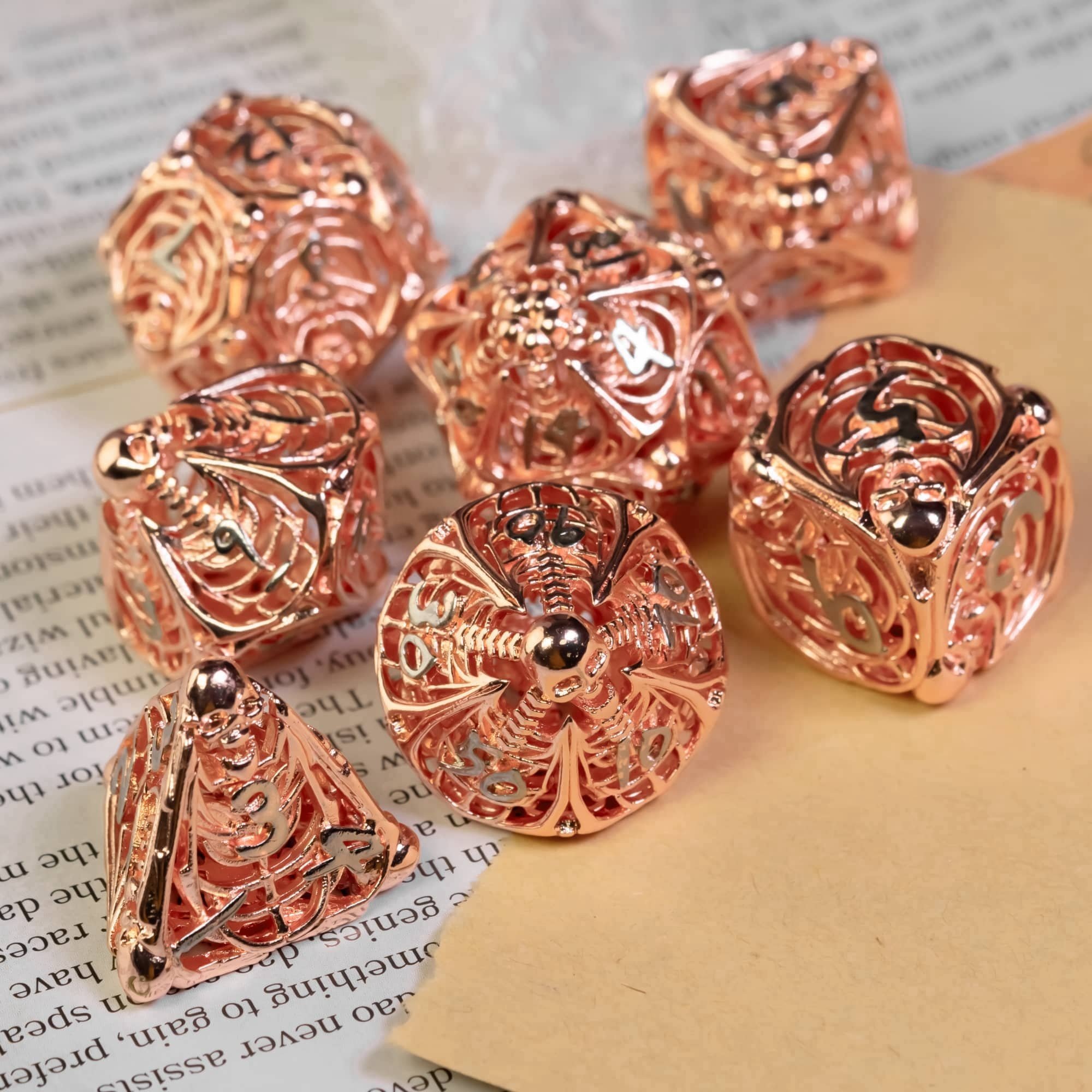 Udixi Polyhedral rpg dungeons and dragons Hollow Metal dice game set colored Human bone