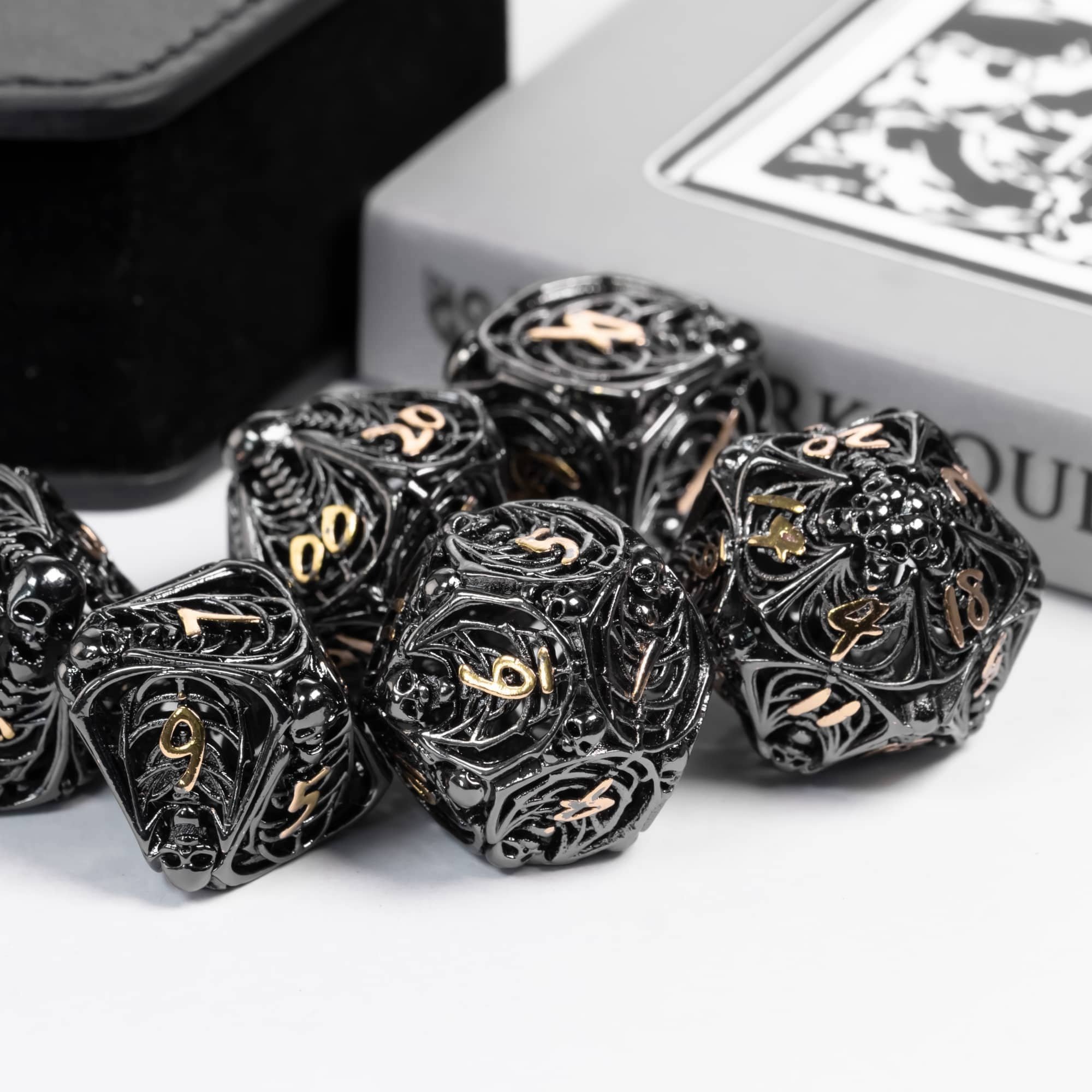 Udixi Polyhedral rpg dungeons and dragons Hollow Metal dice game set colored Human bone