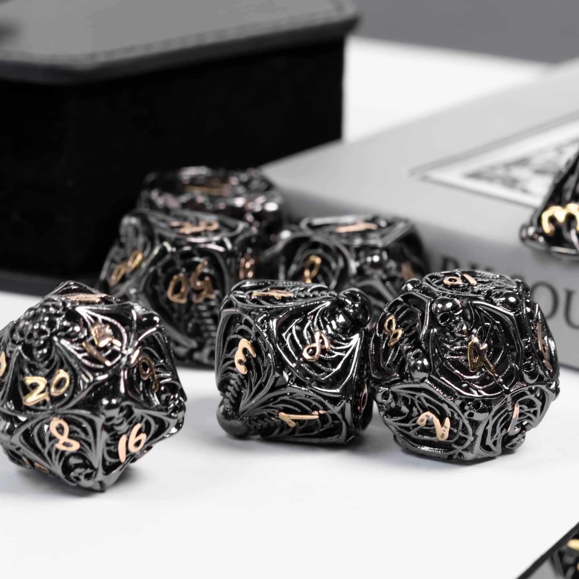 Udixi Polyhedral rpg dungeons and dragons Hollow Metal dice game set colored Human bone