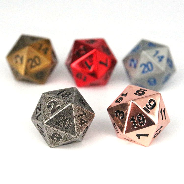 Factory wholesale zinc alloy 20 side dice Custom font d20 solid metal dice