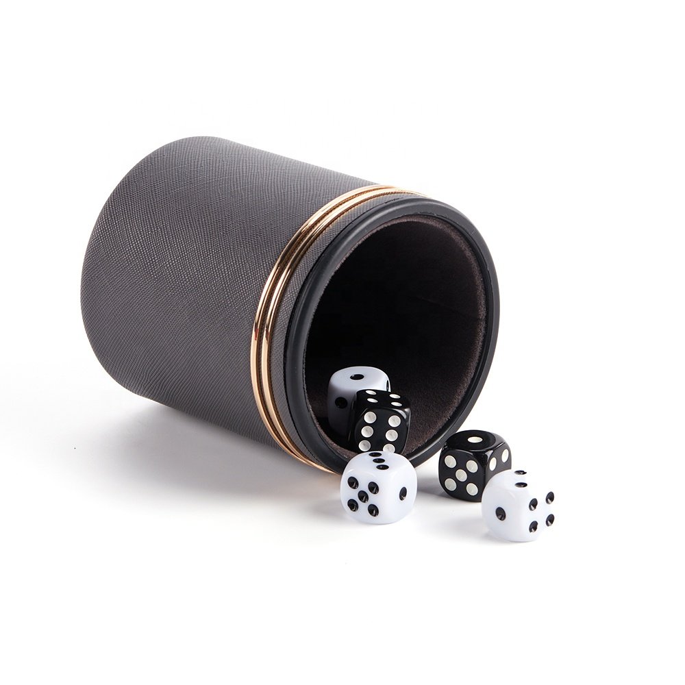 Custom Casino Pu Leather Plastic Dice Cup Shaker With Metal Ring For Gambling Games