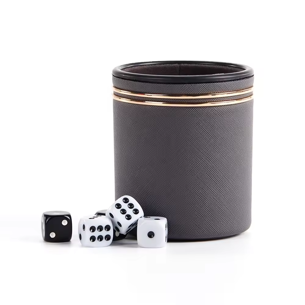 Custom Casino Pu Leather Plastic Dice Cup Shaker With Metal Ring For Gambling Games