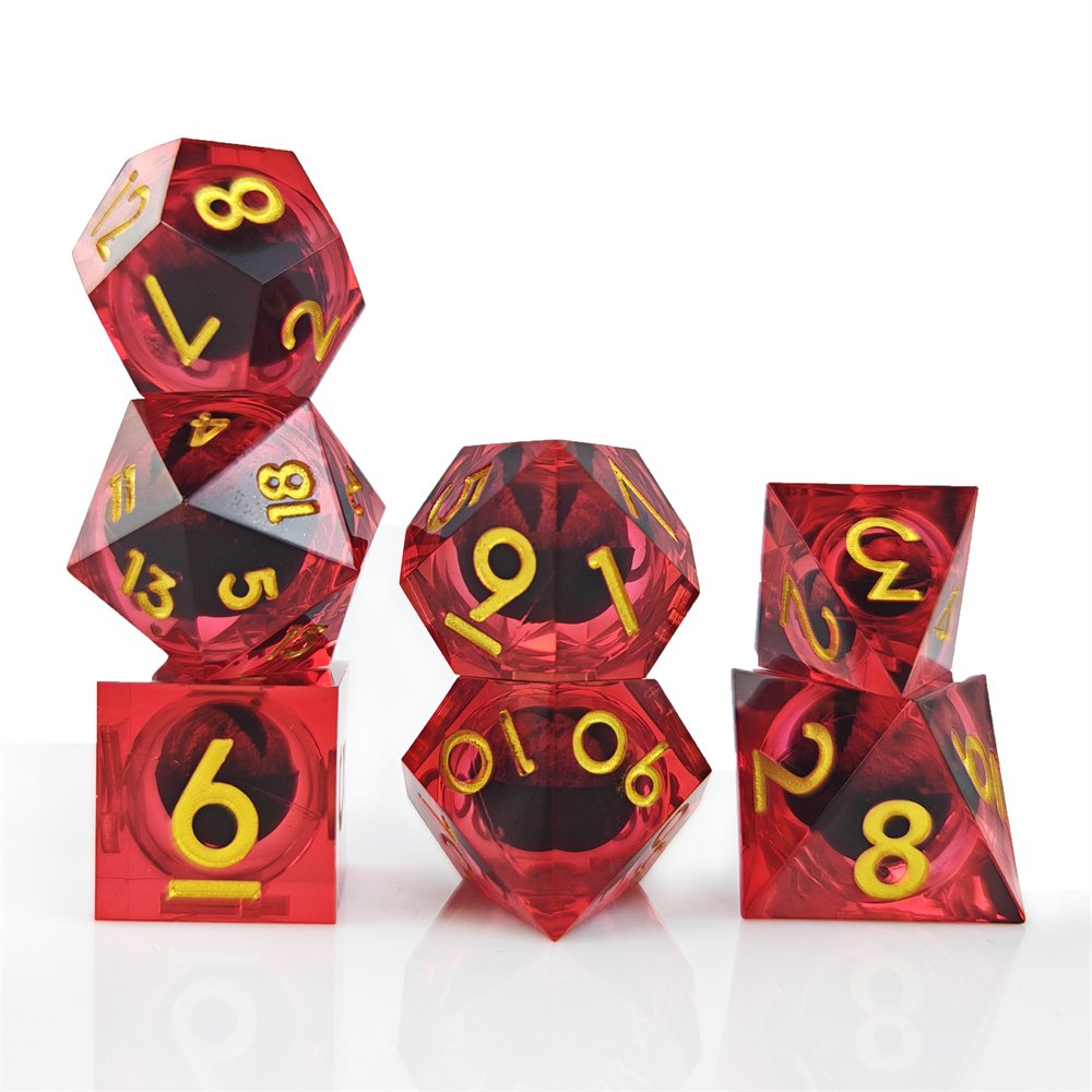 Red Sharp Edge Resin Dice with Movable Longan Inside DND and RPG Board Game Polyhedral Dragon Eye Liquid Core Dice Set