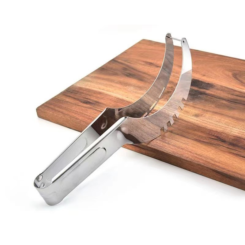 Multi-Function Stainless Steel Watermelon Cutter Slicer and Fruit Dicing Divider Wood Vegetable and Fruit Cutting Tools
