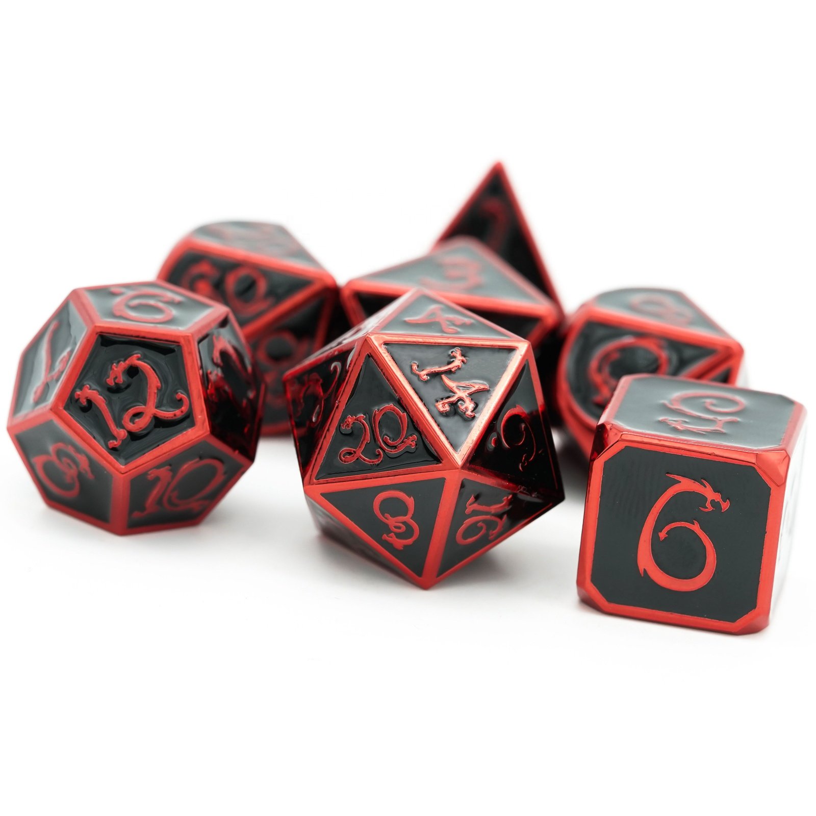 Udixi Metal Polyhedral Dice RPG Dungeons and Dragons custom logo Dice Set Enamel Red&black