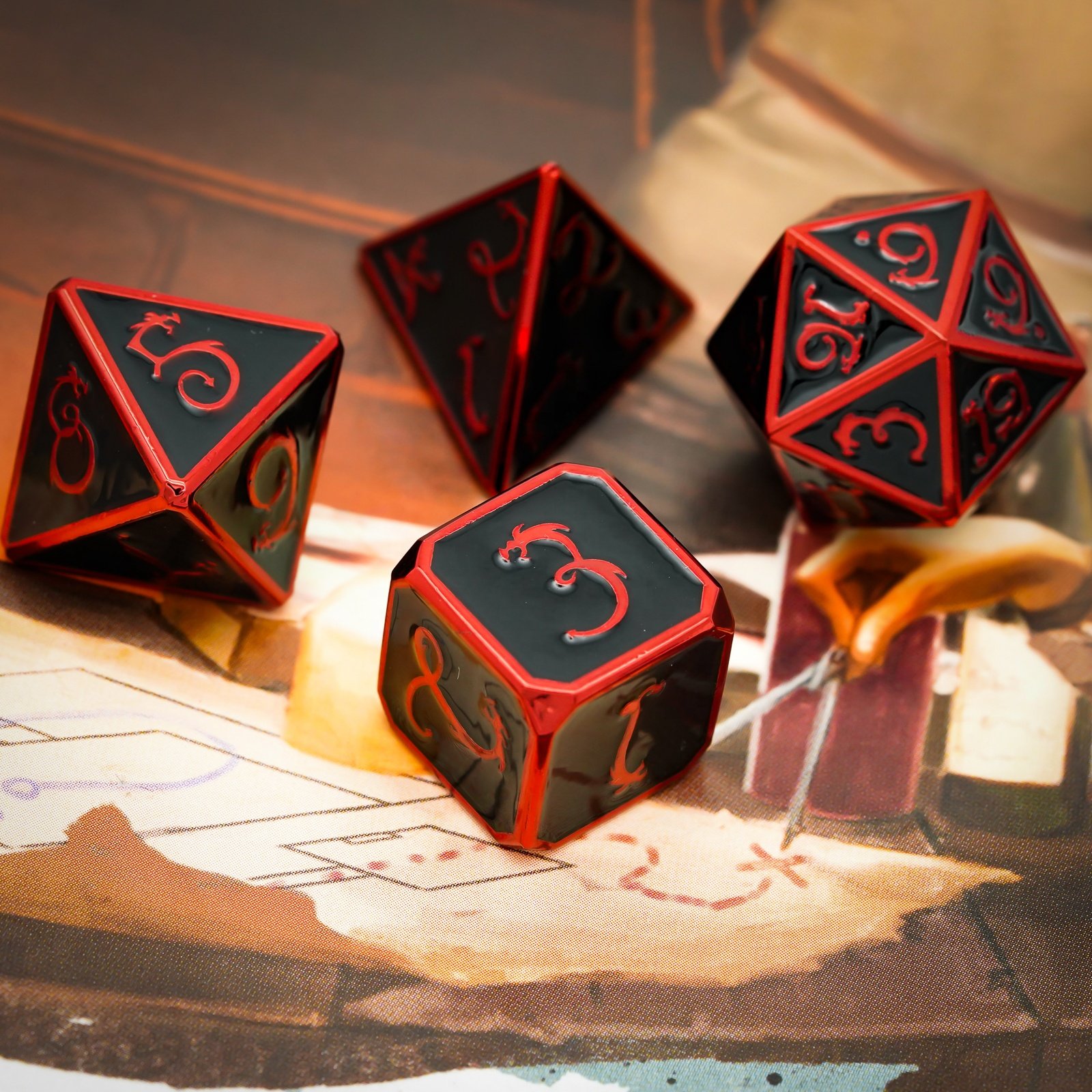 Udixi Metal Polyhedral Dice RPG Dungeons and Dragons custom logo Dice Set Enamel Red&black