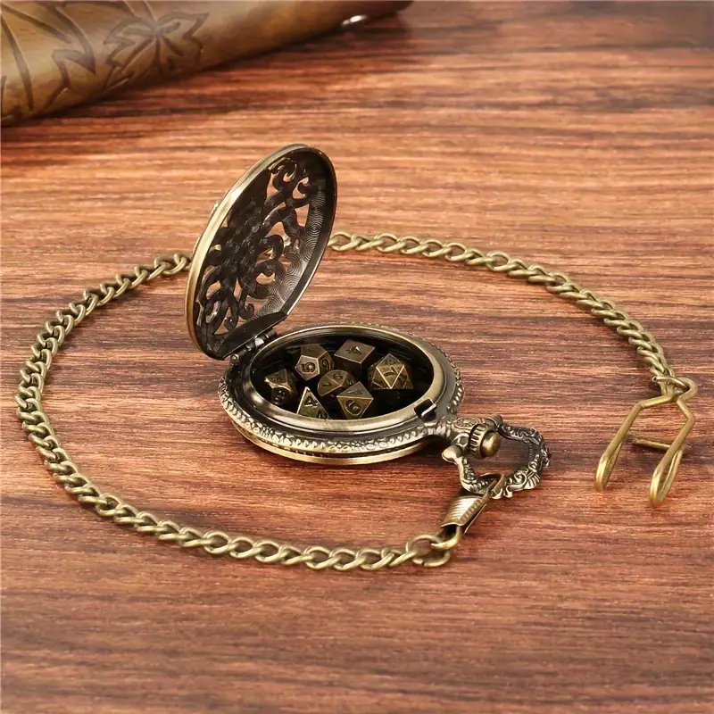 table game accessories dice 7 metal polyhedral dice retro hollow octopus watch case with thick chain
