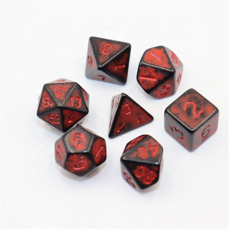 Best Selling Vintage Style Polyhedral DND Dice Set Black Red Acrylic Dice