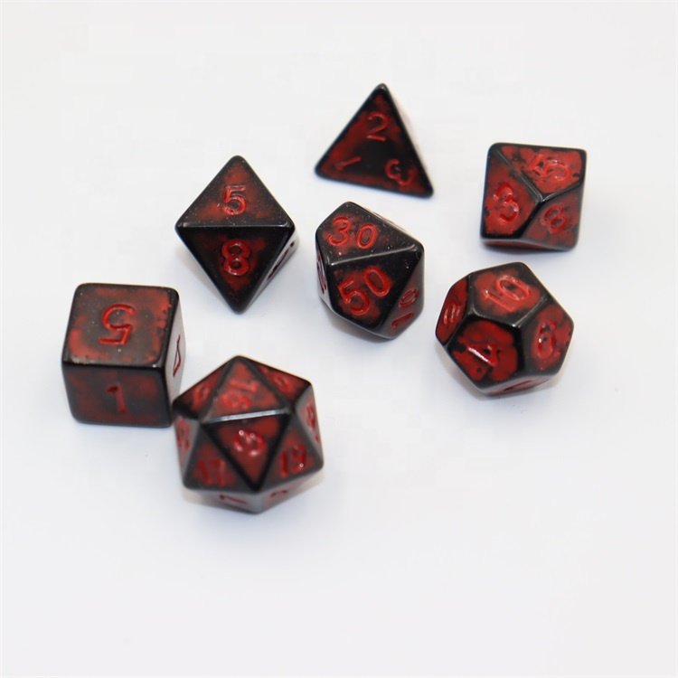 Best Selling Vintage Style Polyhedral DND Dice Set Black Red Acrylic Dice