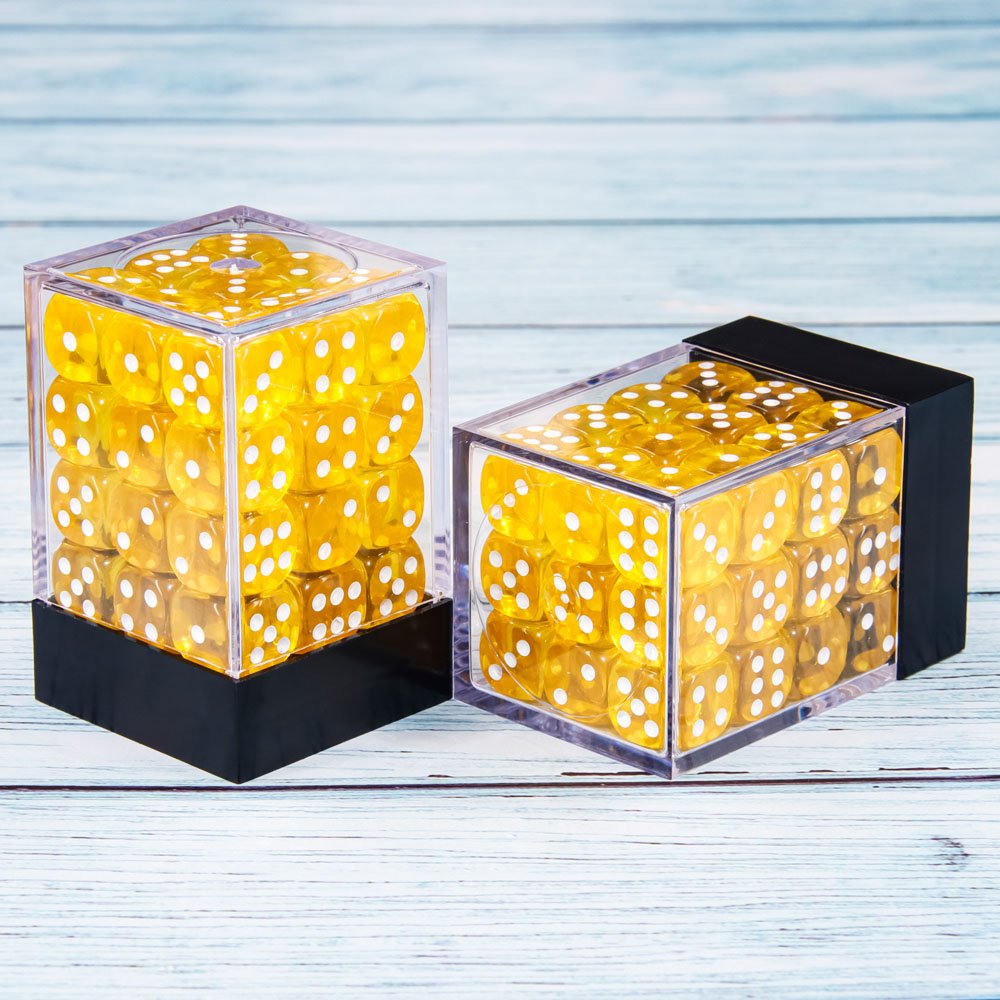 12mm 6 Sided Dice in Brick Box Translucent Yellow with White Pips For board game