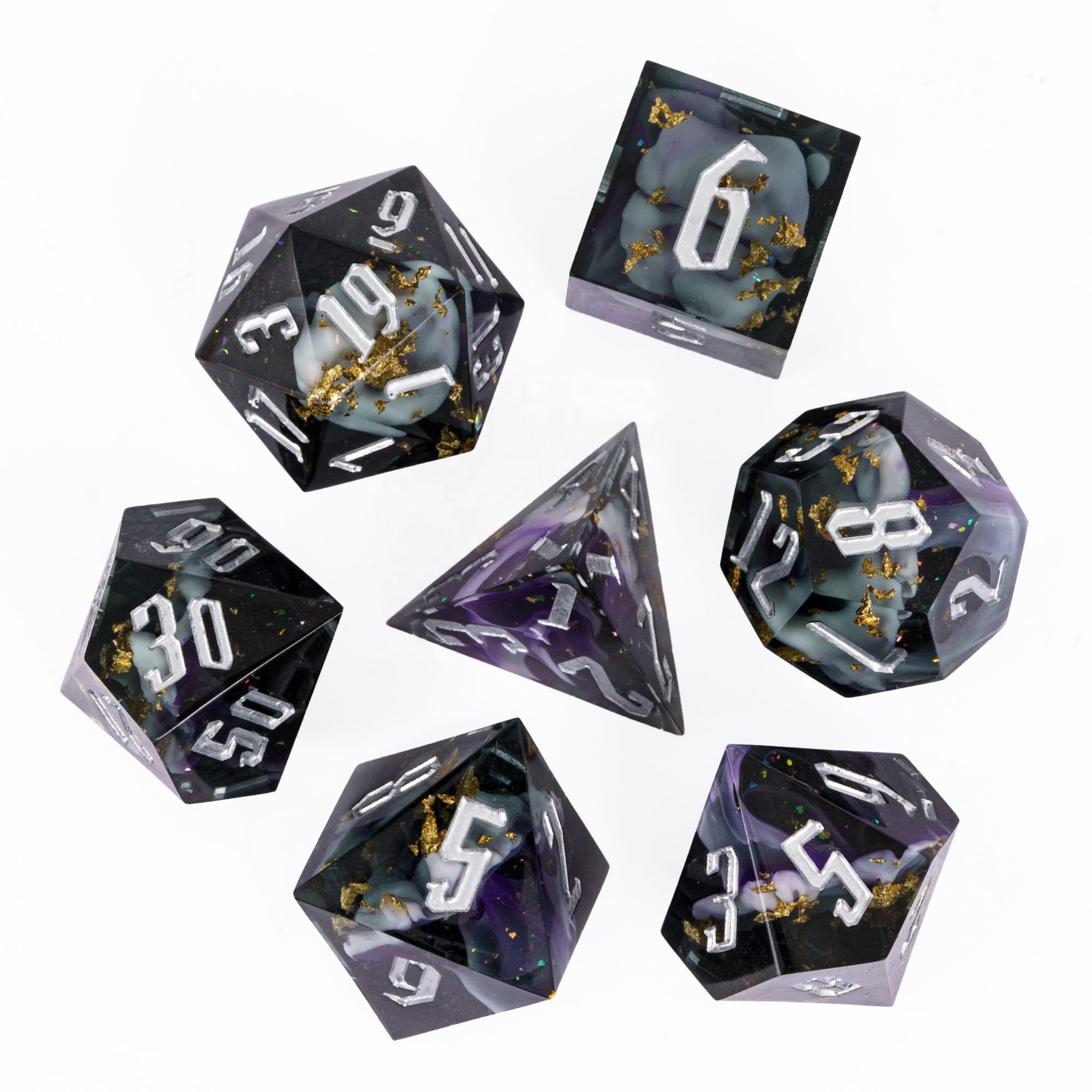 Udixi Polyhedral Sharp Edge Dice RPG Resin Dungeons and Dragons Glitter paper Dice cube Set Black