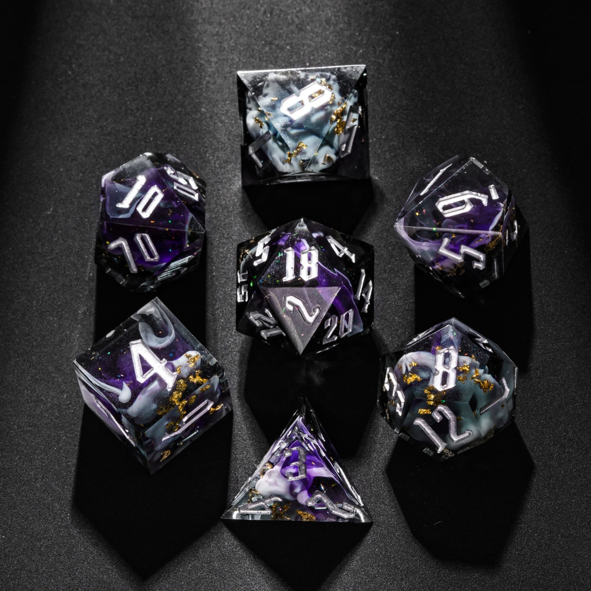 Udixi Polyhedral Sharp Edge Dice RPG Resin Dungeons and Dragons Glitter paper Dice cube Set Black