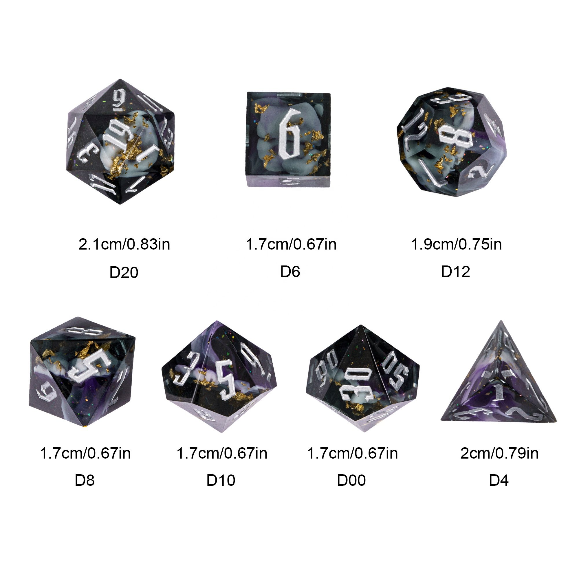 Udixi Polyhedral Sharp Edge Dice RPG Resin Dungeons and Dragons Glitter paper Dice cube Set Black