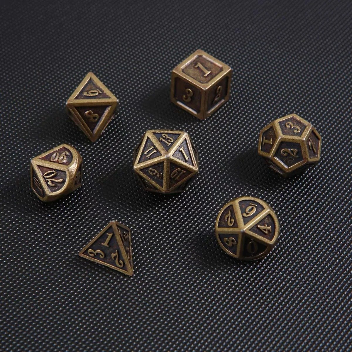 7pcs Bronze Metal Polyhedral DND Game Dice D20 D12 D10 D8 D6 D4 for RPG Dungeons Dragons MTG Table Home Decor Casting Technique