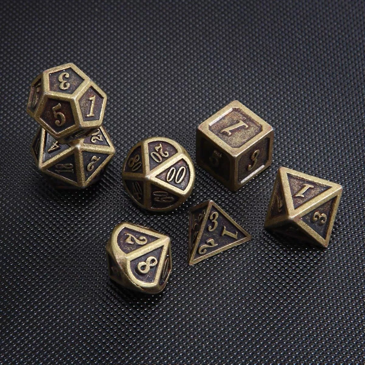 7pcs Bronze Metal Polyhedral DND Game Dice D20 D12 D10 D8 D6 D4 for RPG Dungeons Dragons MTG Table Home Decor Casting Technique