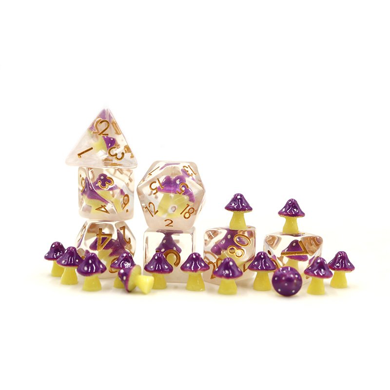 Dungeons & Dragons 7pcs set custom dice resin polyhedral mushroom inclusion dice