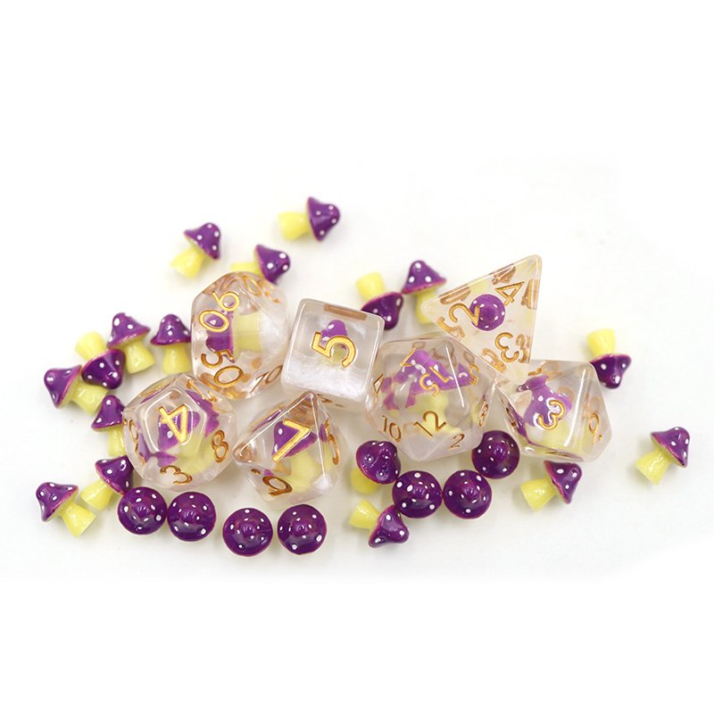 Dungeons & Dragons 7pcs set custom dice resin polyhedral mushroom inclusion dice
