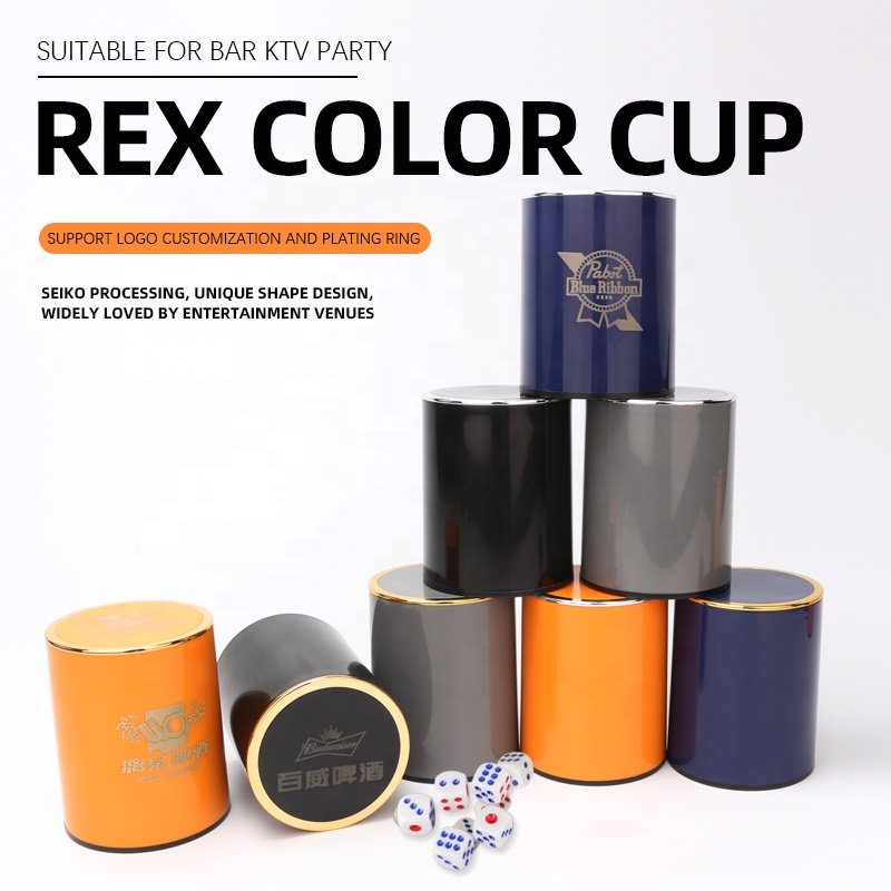 New design customized LOGO multi color ABS plastic silent dice game cup professional casino dice shaker cup 6