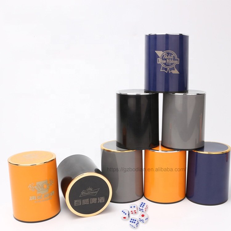 New design customized LOGO multi color ABS plastic silent dice game cup professional casino dice shaker cup 6