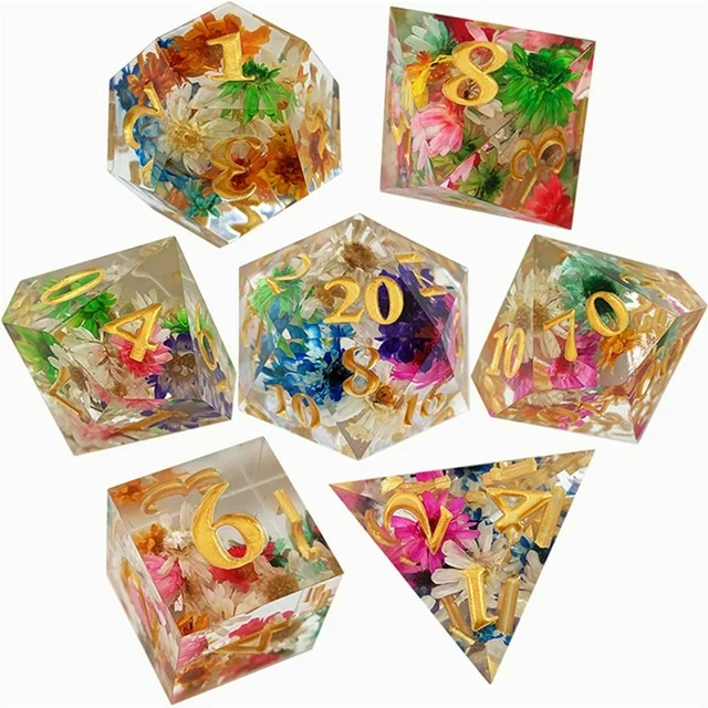 7 pieces of Resin flower dice set Dungeons & Dragons RPG Role-playing board game Dice D20 D12 D10 D8 D6 D4 Sharp Edge Dice