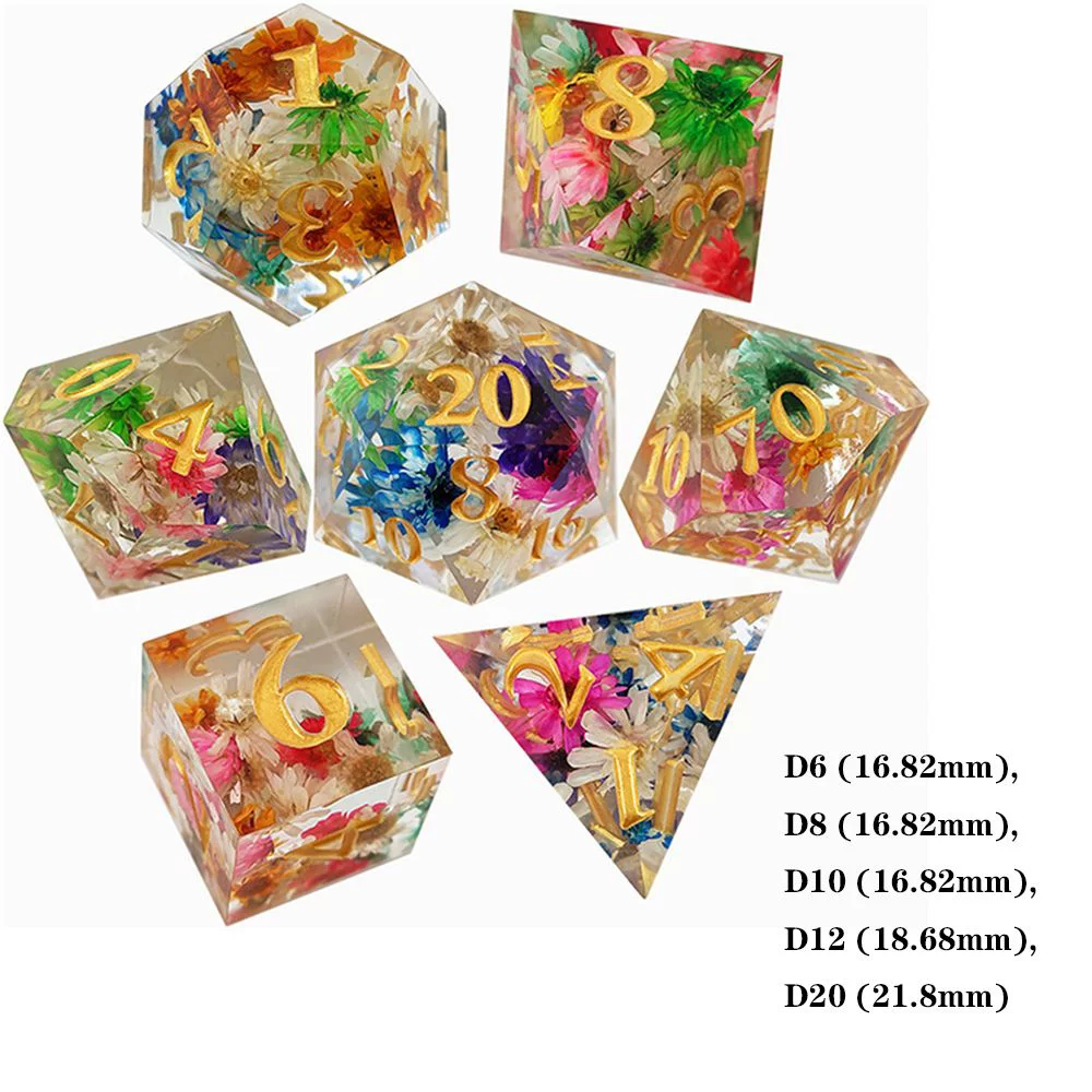 7 pieces of Resin flower dice set Dungeons & Dragons RPG Role-playing board game Dice D20 D12 D10 D8 D6 D4 Sharp Edge Dice