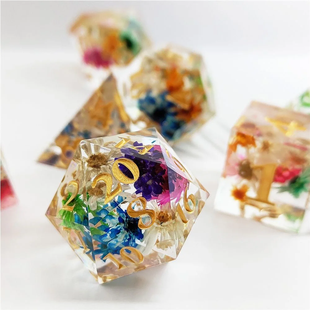 7 pieces of Resin flower dice set Dungeons & Dragons RPG Role-playing board game Dice D20 D12 D10 D8 D6 D4 Sharp Edge Dice