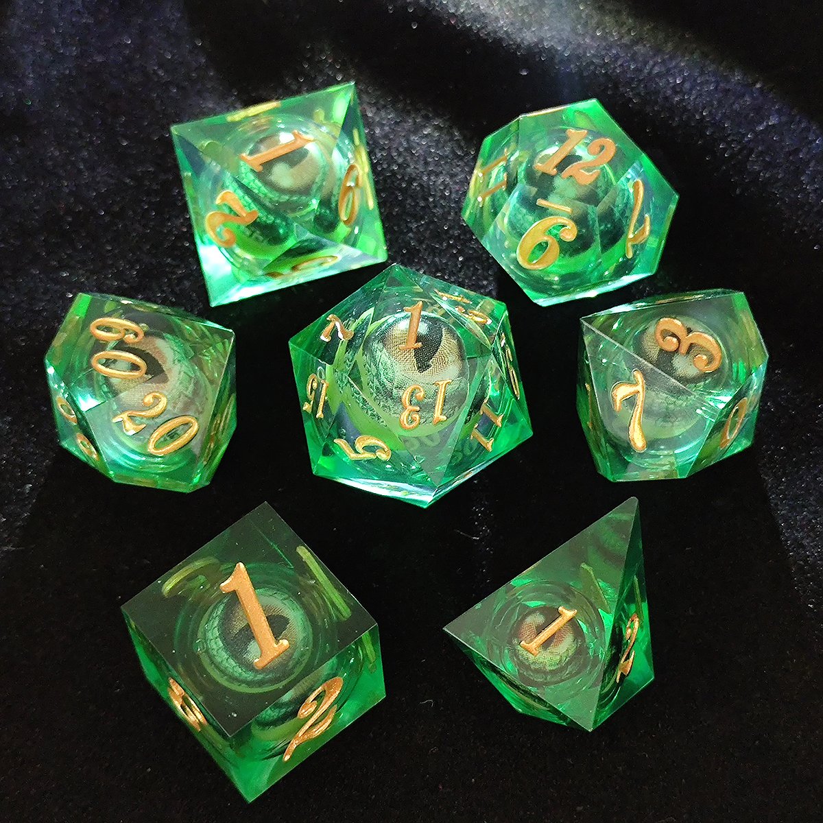 DND New Liquid Core Resin Dice Set Dungeons & Dragons RPG Board Game Accessories Green Longan Polyhedral Metal Dice