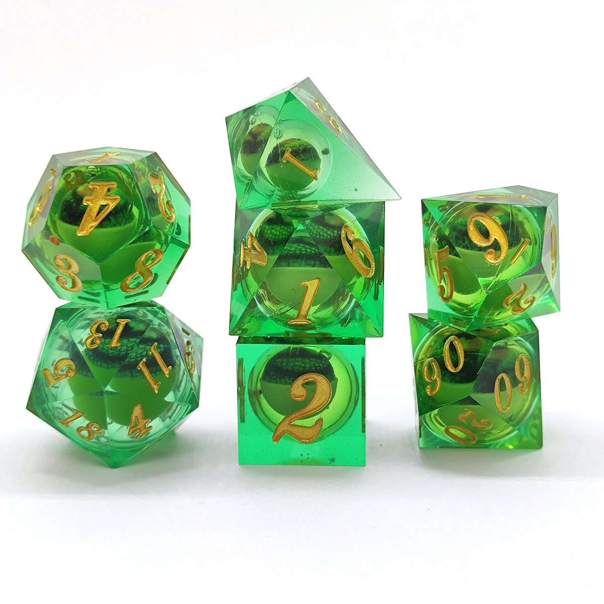 DND New Liquid Core Resin Dice Set Dungeons & Dragons RPG Board Game Accessories Green Longan Polyhedral Metal Dice