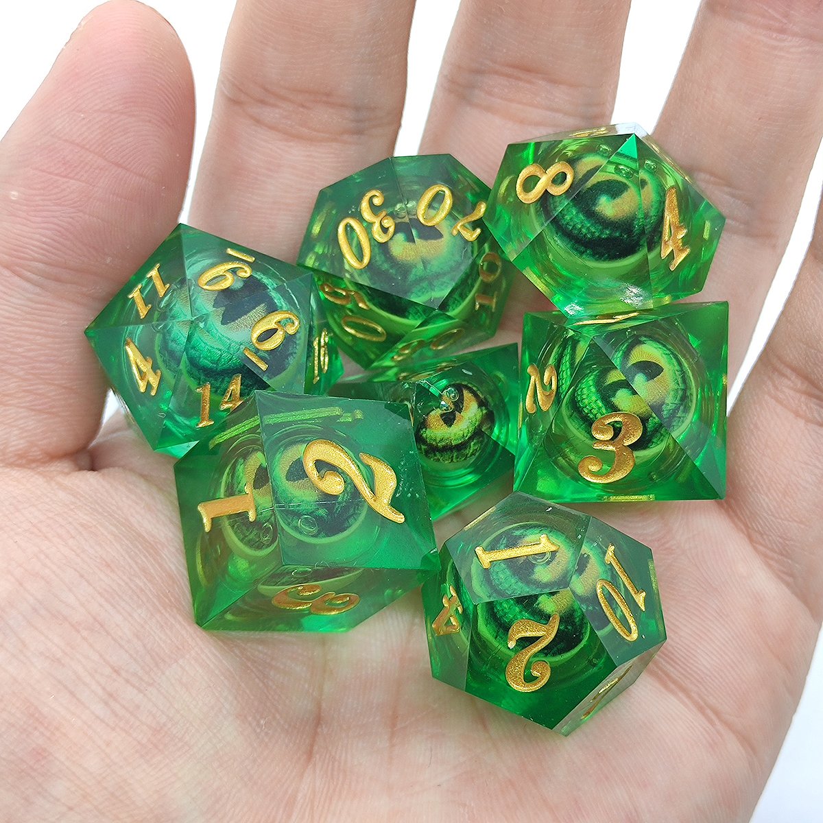 DND New Liquid Core Resin Dice Set Dungeons & Dragons RPG Board Game Accessories Green Longan Polyhedral Metal Dice