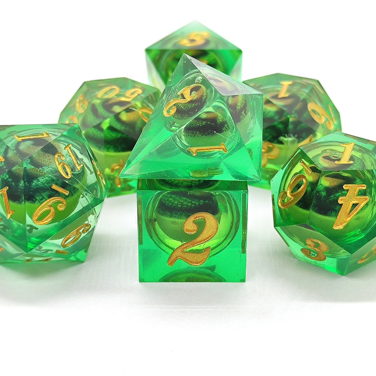 DND New Liquid Core Resin Dice Set Dungeons & Dragons RPG Board Game Accessories Green Longan Polyhedral Metal Dice