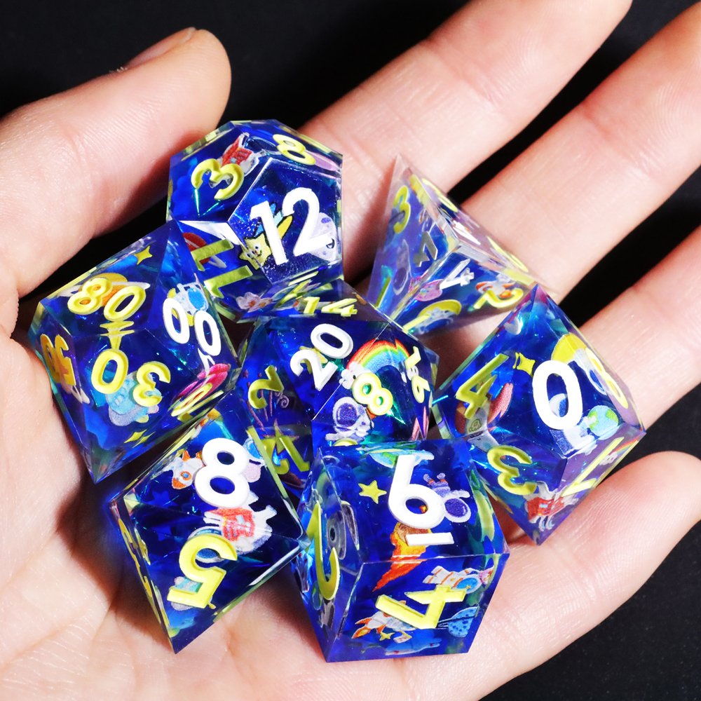 MINI PLANET Starry Sky Pumpkin Spider Christmas Stickers DND Dice Set Wholesale Custom Resin Dice For RPG Sharp Polyhedral Dice
