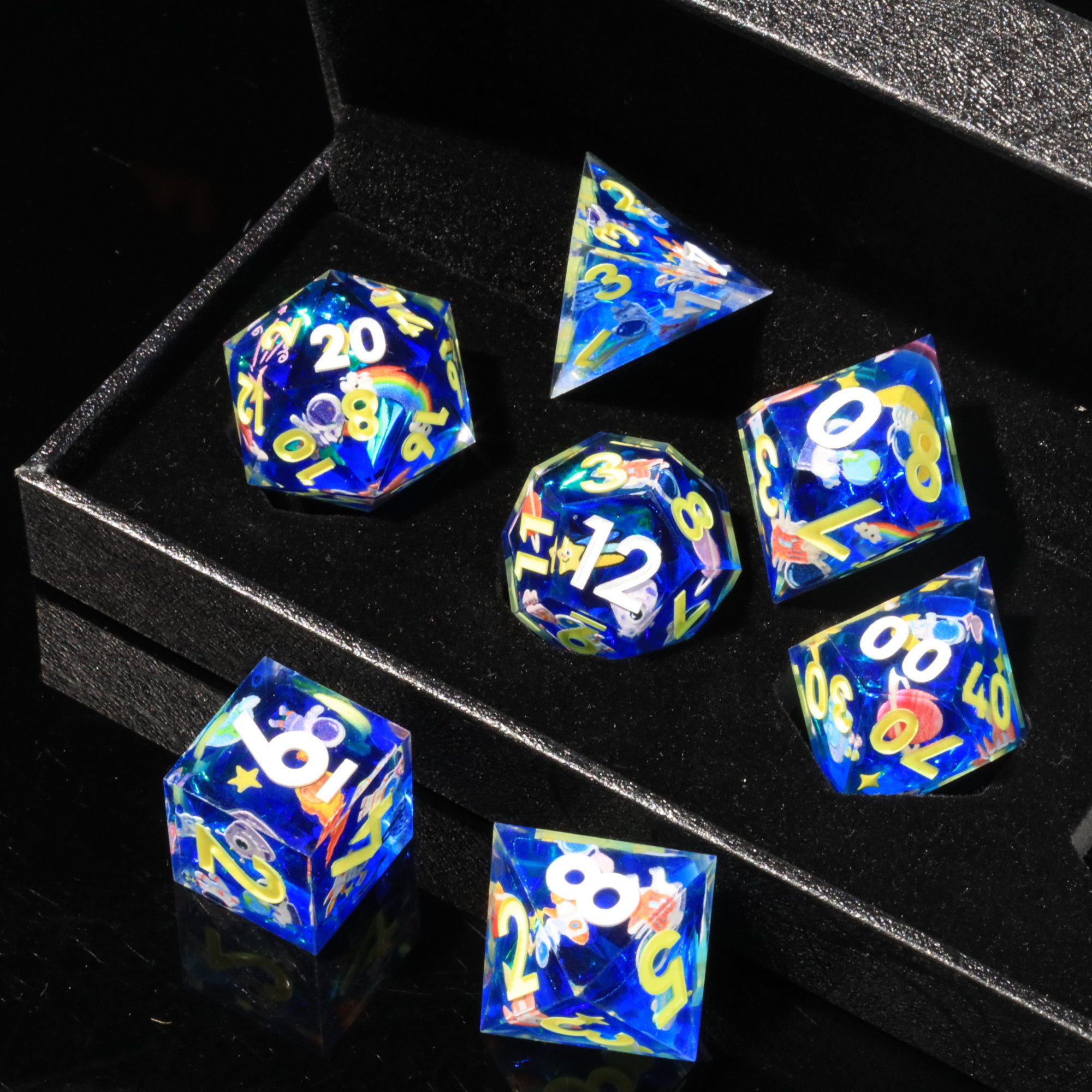MINI PLANET Starry Sky Pumpkin Spider Christmas Stickers DND Dice Set Wholesale Custom Resin Dice For RPG Sharp Polyhedral Dice