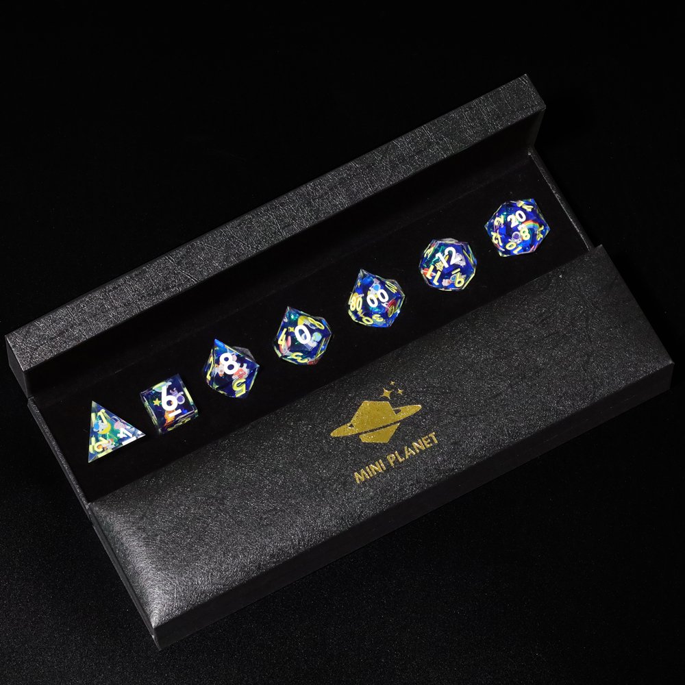 MINI PLANET Starry Sky Pumpkin Spider Christmas Stickers DND Dice Set Wholesale Custom Resin Dice For RPG Sharp Polyhedral Dice