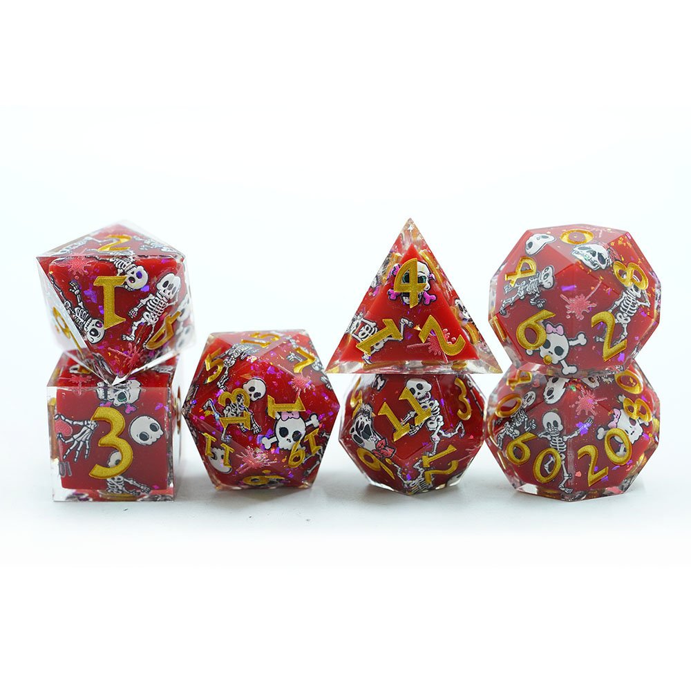 7PCS Set Custom board game Dice Set dnd resin sharp edge skeleton dice