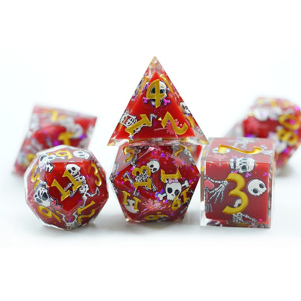 7PCS Set Custom board game Dice Set dnd resin sharp edge skeleton dice