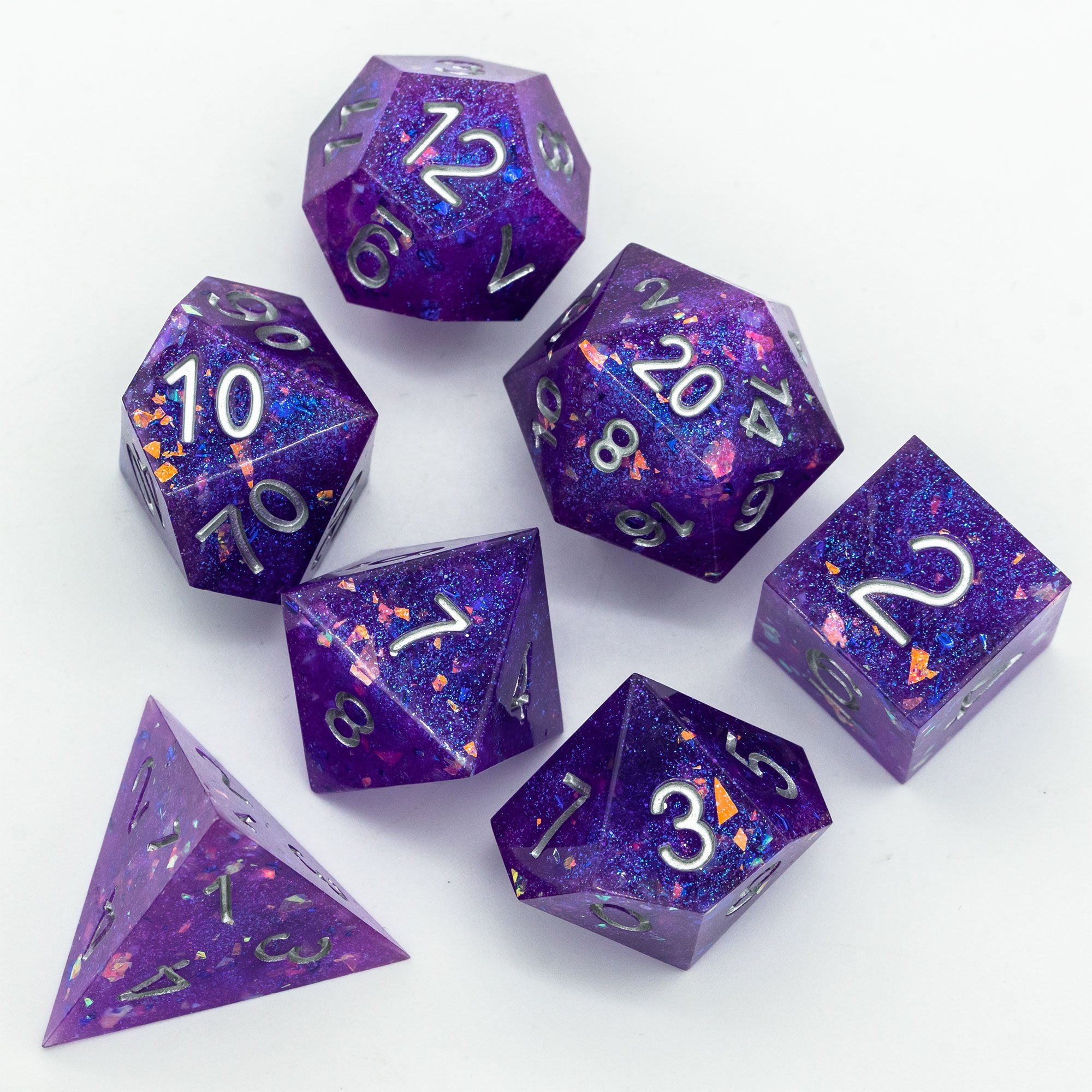 Udixi Polyhedral Sharp Edge Dice Polyhedral Purple Galaxy Resin rpg Dice Set