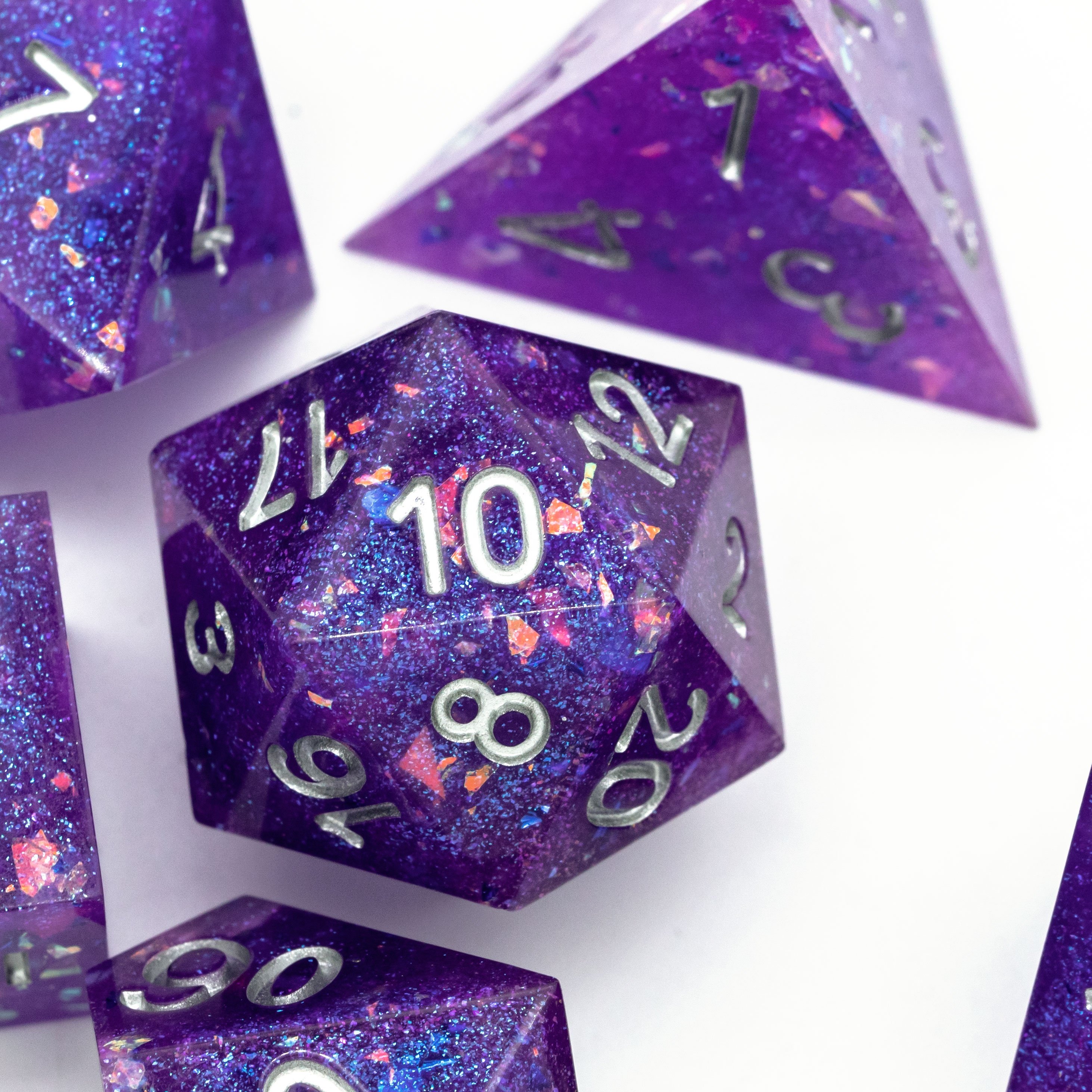 Udixi Polyhedral Sharp Edge Dice Polyhedral Purple Galaxy Resin rpg Dice Set