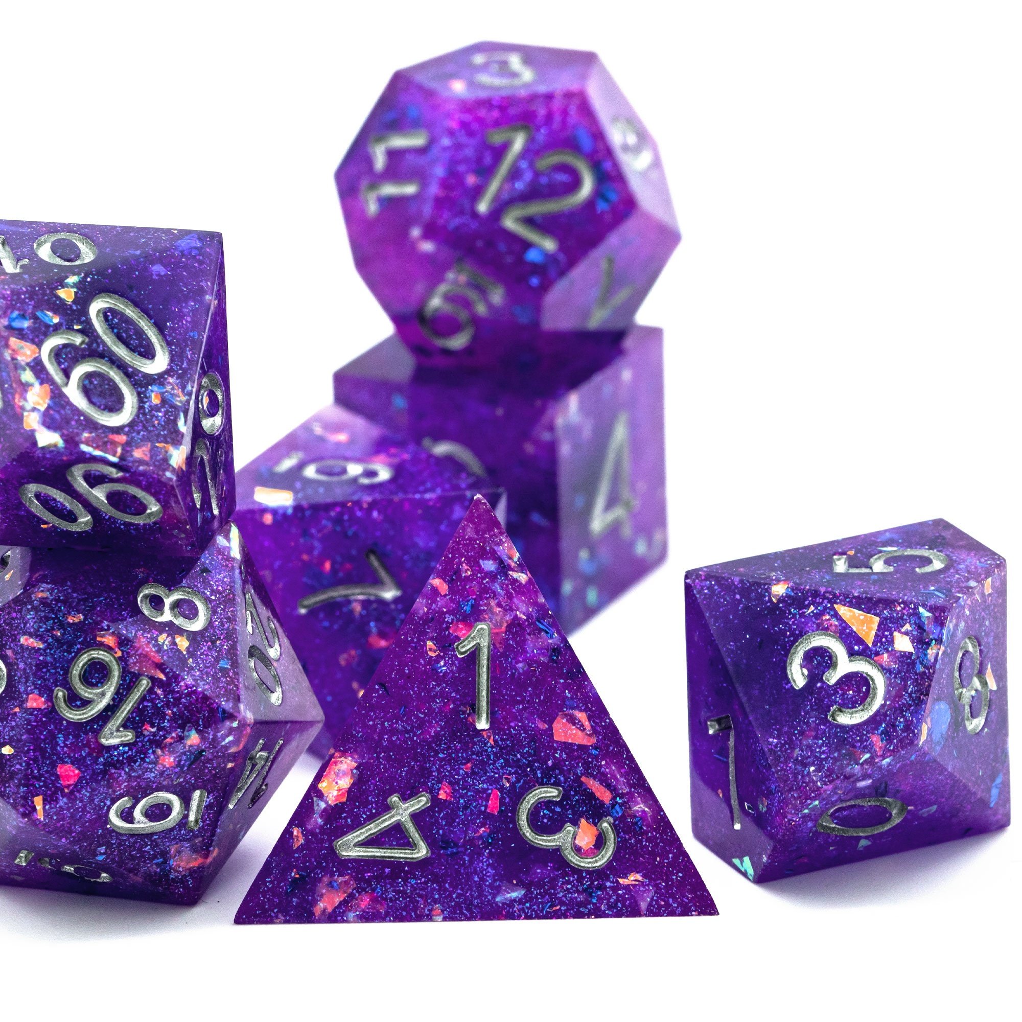 Udixi Polyhedral Sharp Edge Dice Polyhedral Purple Galaxy Resin rpg Dice Set