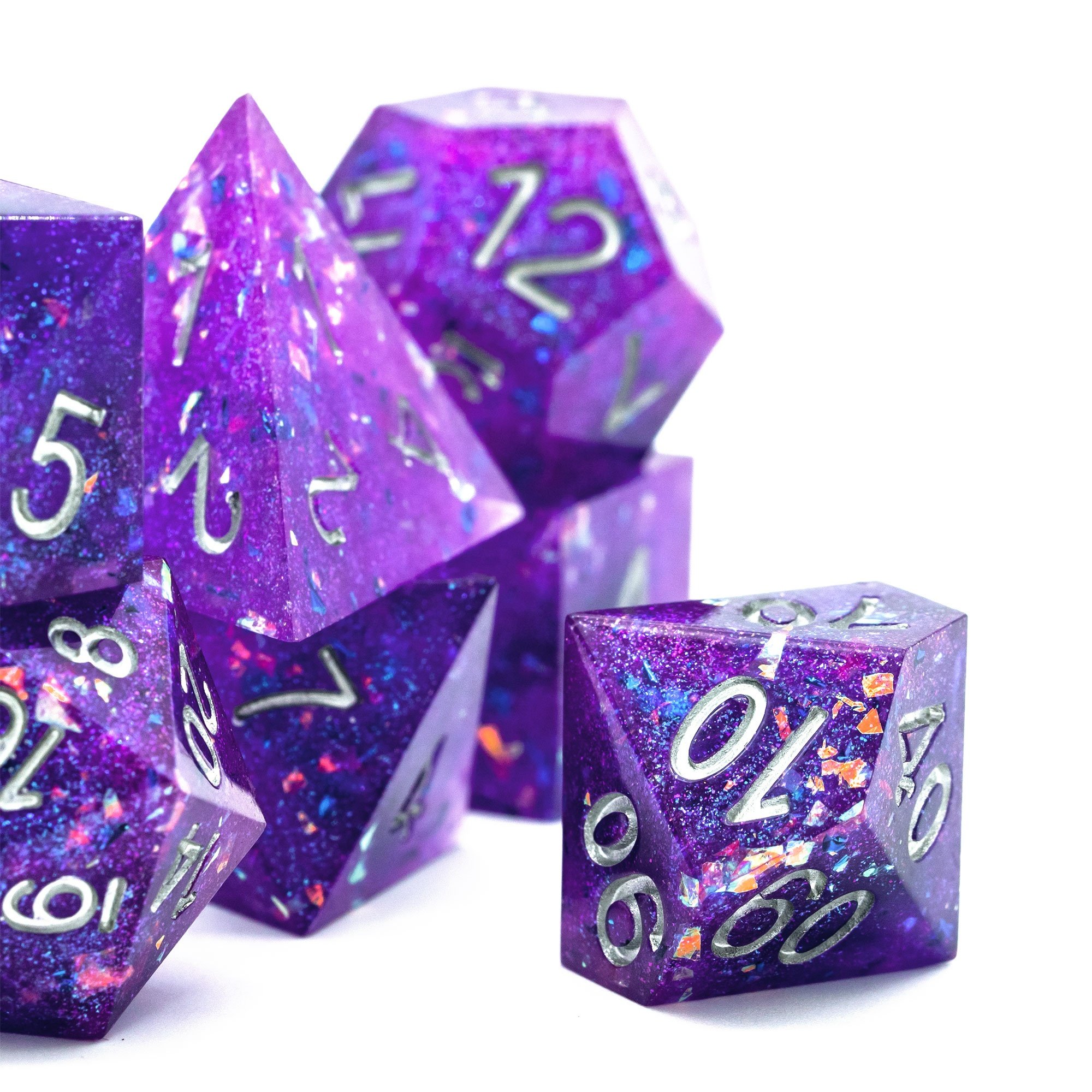 Udixi Polyhedral Sharp Edge Dice Polyhedral Purple Galaxy Resin rpg Dice Set